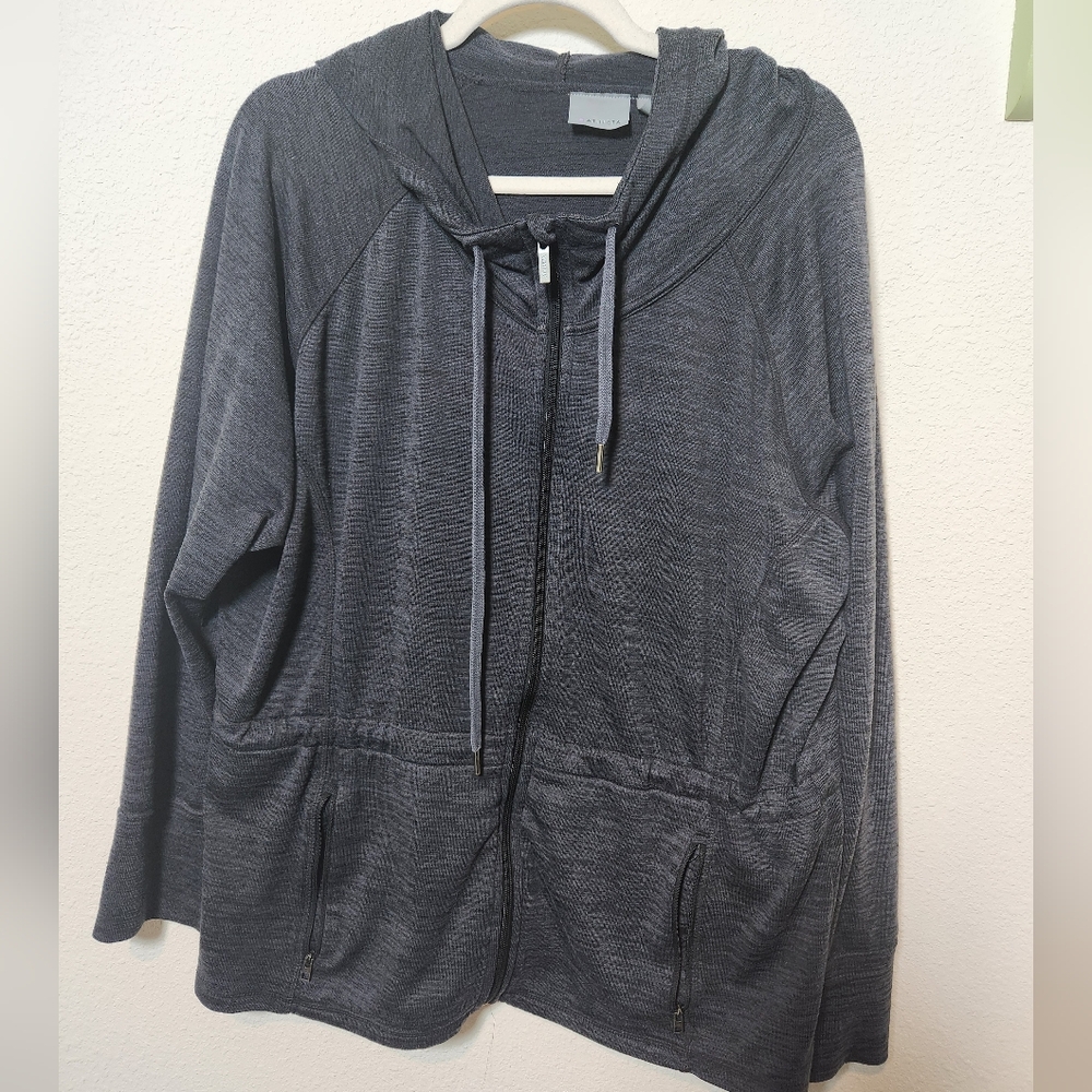 Athleta No Sweat Hoodie Zip Jacket, Flint Grey Heather‎ Size XL #721868